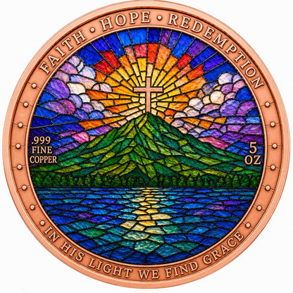 In Stock! Stained Glass Christ the Redeemer Colorized 5 oz Copper Medal