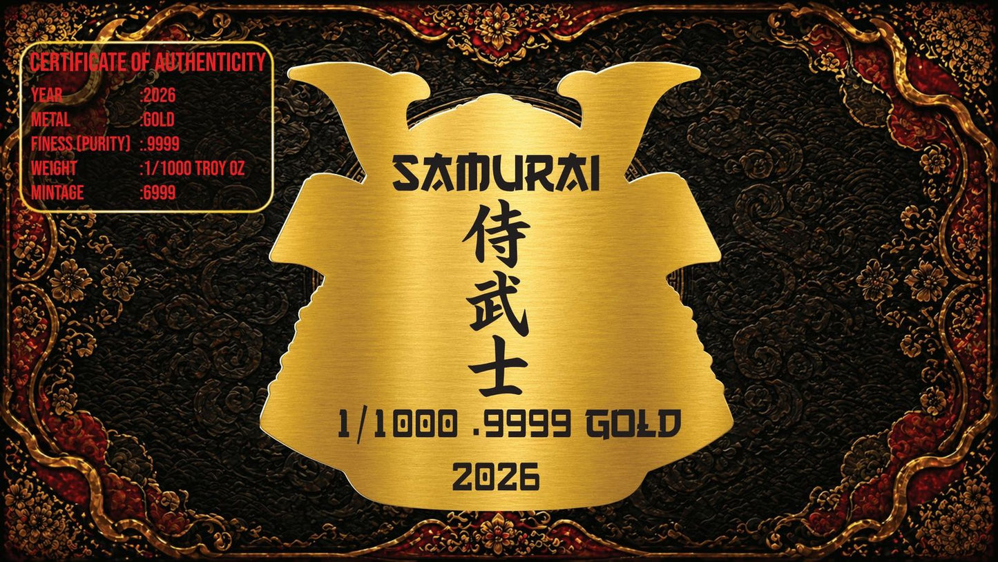 Bushido Samurai Mask Shaped 1/1000 oz Gold in Card (05/26)