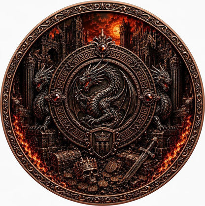 In Stock! St. Michael and the Dragon's Hoard 1 Kilo Copper Medal PLUS 1 oz Silver Libertad Insert