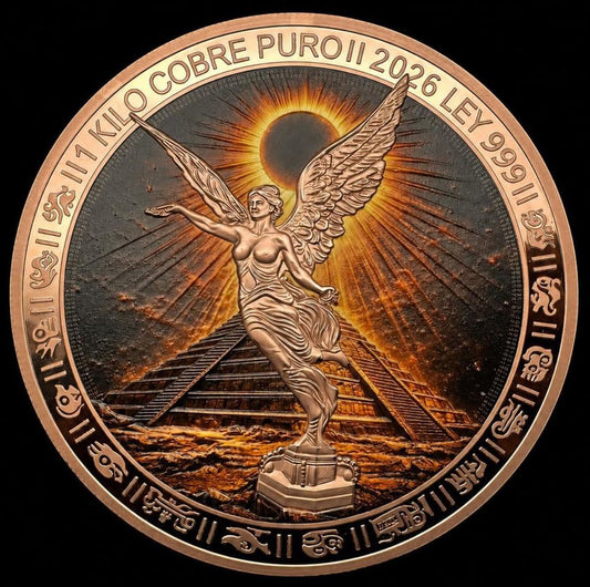 2026 Aztec Lunar & Solar Eclipse Colorized 1 Kilo Copper Medal (05/28)