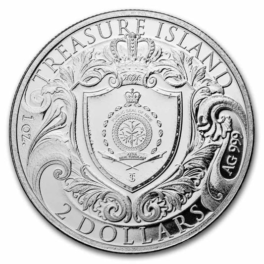 24-Hour Offer! Estimate: T&S Coins: 2026 Niue 1 oz Silver Treasure Island BU Coin (10000 Mintage)