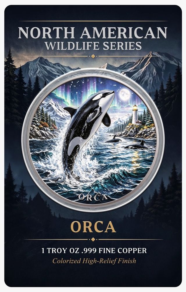 North American Wildlife - Orca UHR Colorized 1 oz Copper