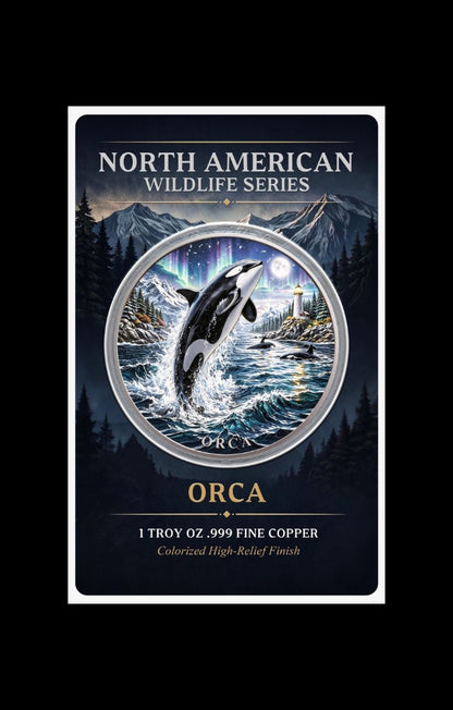 North American Wildlife - Orca UHR Colorized 1 oz Copper