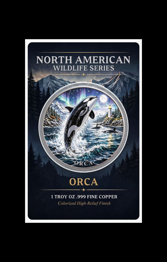 North American Wildlife - Orca UHR Colorized 1 oz Copper Medal in Card (05/07)