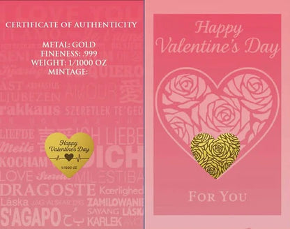 Happy Valentines Day 1/1000 oz .9999 Gold Shaped in Card