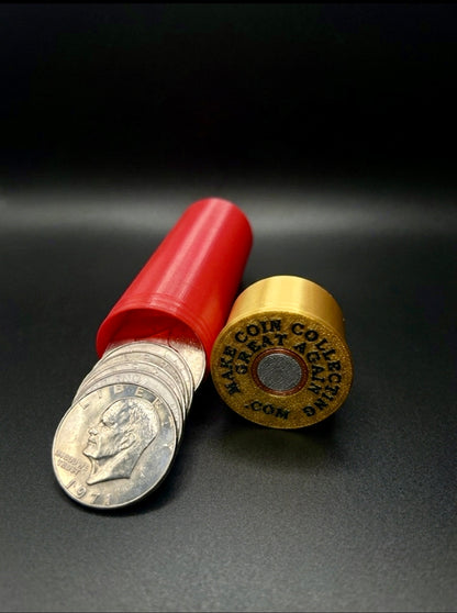 IKE DOLLAR SHOTGUN SHELL COIN HOLDER! RED AND GOLD COLOR SCHEME.
