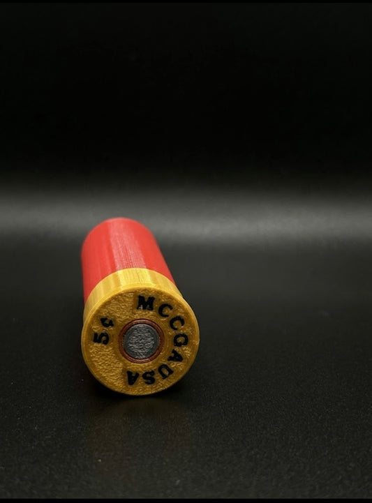 NICKEL SHOTGUN SHELL COIN HOLDER! RED AND GOLD COLOR SCHEME.