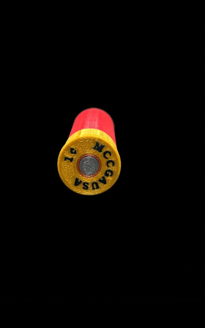 PENNY SHOTGUN SHELL COIN HOLDER! RED AND GOLD COLOR SCHEME.