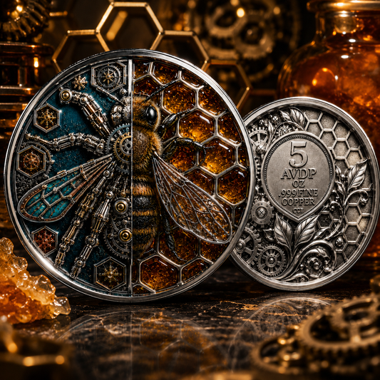 2026 The Alchemist Bee Colorized Antique 5 AVDP oz .999 Fine Copper Art Round