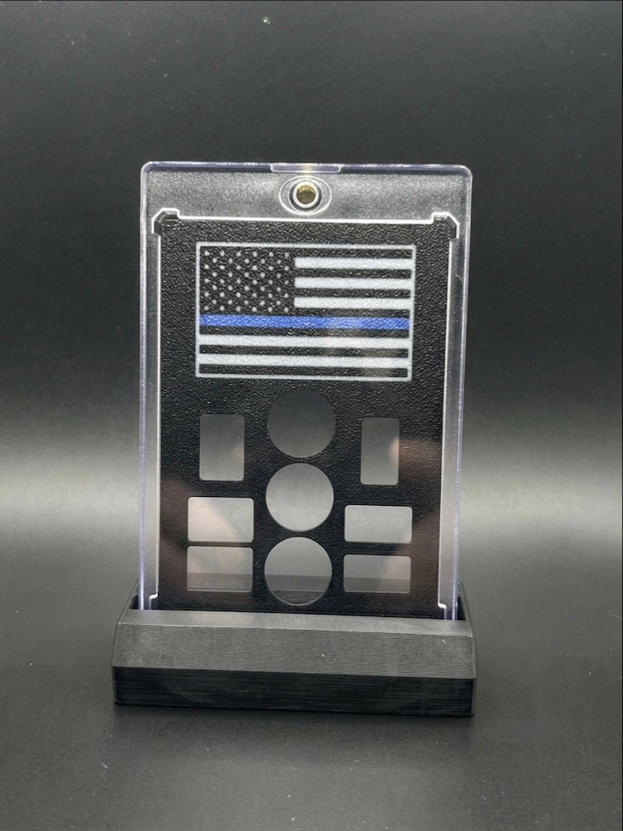 FREE STANDING DESKTOP BLUE LINE AMERICAN FLAG GRAM HOLDER AND DISPLAY!