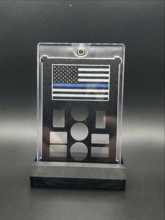 FREE STANDING DESKTOP BLUE LINE AMERICAN FLAG GRAM HOLDER AND DISPLAY!