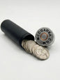 SMALL BLACK AND SILVER SHOTGUN SHELL COIN HOLDER FOR QUARTERS!