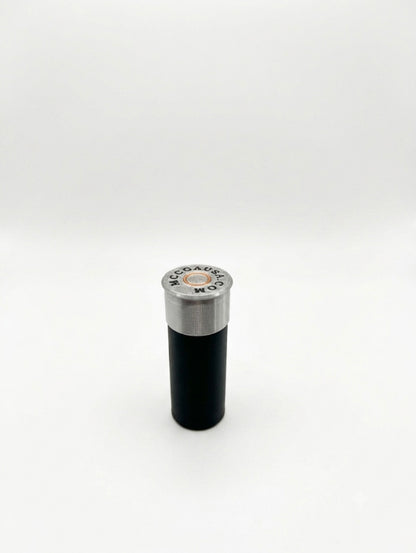 SMALL BLACK AND SILVER SHOTGUN SHELL COIN HOLDER FOR QUARTERS!