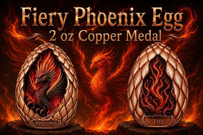 Fiery Phoenix Egg Dome Shaped HR 2 oz Copper Medal
