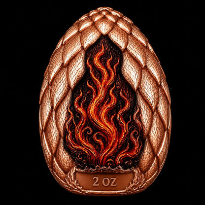 Fiery Phoenix Egg Dome Shaped HR 2 oz Copper Medal