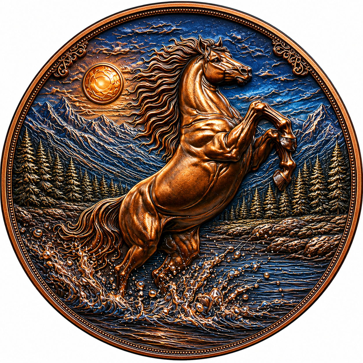 KILO! 2026 Year of The Majestic Mountain Stallion 1 Kilo .999 Fine Copper Colorized Coin | Horse Collector Round with COA & Display Box