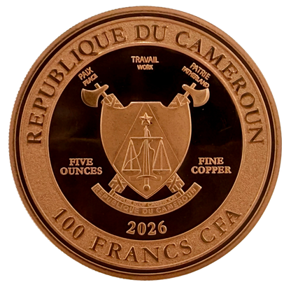 In Stock! 2026 Cameroon Wildlife Values Wolf Lead 5 oz Copper Coin (06/01)