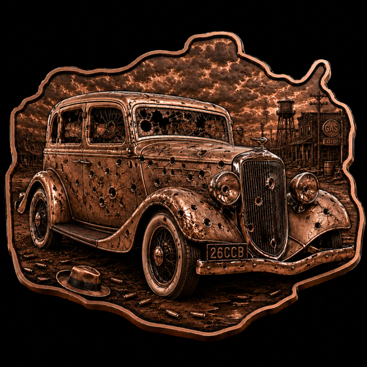 2026 Bonnie & Clyde: Outlaw Legends Antique and Colorized — 5 oz .999 Fine Copper Shaped Art Bar