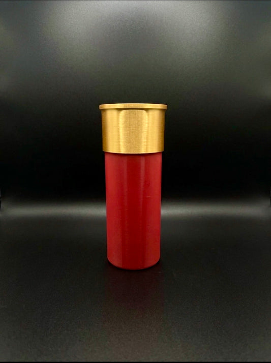 XL SHOTGUN SHELL COIN HOLDER FOR 1 OZ ROUNDS/COINS IN A FOAM CAPSULE! RED AND GOLD COLOR SCHEME.
