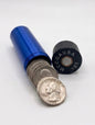 SMALL SHOTGUN SHELL COIN HOLDER FOR QUARTERS! BLUE AND BLACK COLOR SCHEME.
