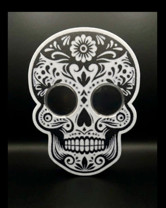 DAY OF THE DEAD COIN DISPLAY! METALLIC WHITE AND BLACK COLOR SCHEME.