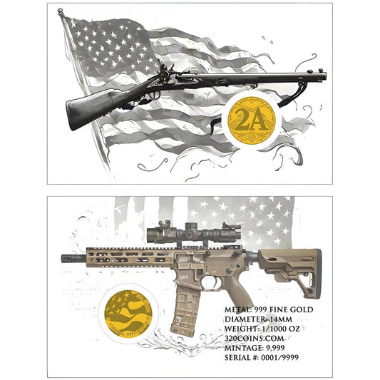 2nd Amendment 1/1000 oz Gold Round in Card (12/11)