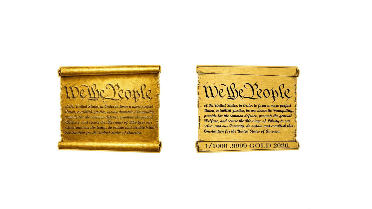In Stock! We The People Shaped 1/1000 oz Gold Medal in Card