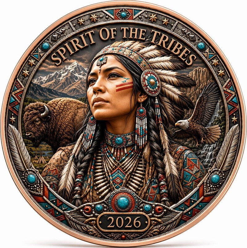 In Stock! North American Wildlife - Spirit of the Tribes UHR Colorized 1 oz Copper Medal in Card