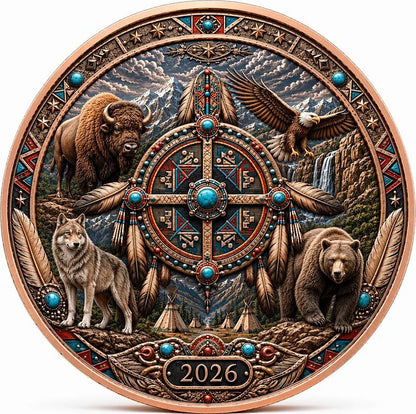 In Stock! North American Wildlife - Spirit of the Tribes UHR Colorized 1 oz Copper Medal in Card