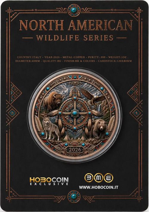 In Stock! North American Wildlife - Spirit of the Tribes UHR Colorized 1 oz Copper Medal in Card
