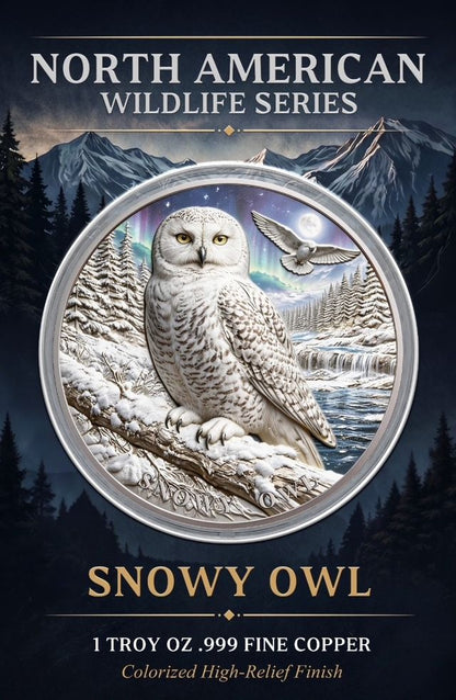 North American Wildlife - Snowy Owl UHR Colorized 1 oz Copper Medal in Card (06/04)