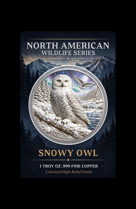 North American Wildlife - Snowy Owl UHR Colorized 1 oz Copper Medal in Card (06/04)