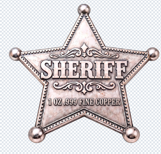 Junior Sheriff Badge Shaped 1 oz Copper Medal (06/05) SILVER Gilded Version