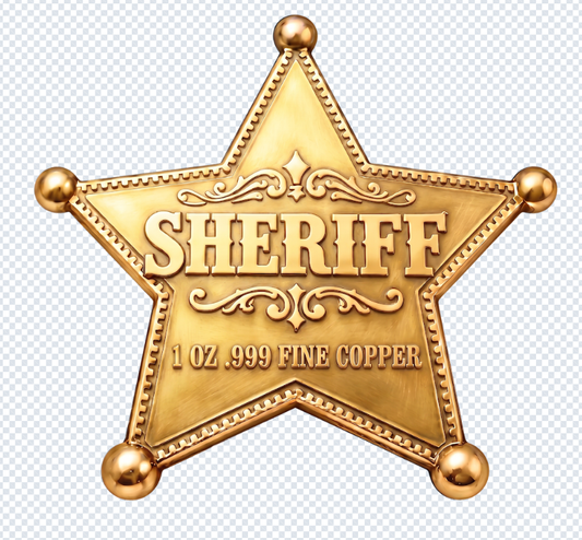 Junior Sheriff Badge Shaped 1 oz Copper Medal (06/05) GOLD Version