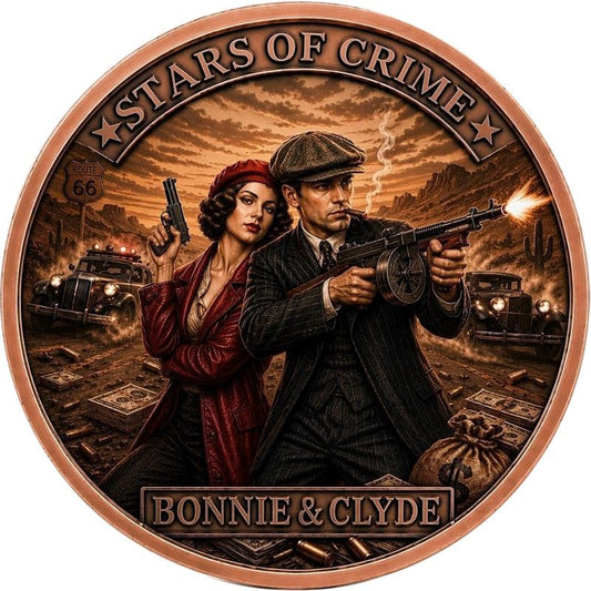 2026 Stars of Crime - Bonnie & Clyde 1 Kilo Copper Medal (06/12)
