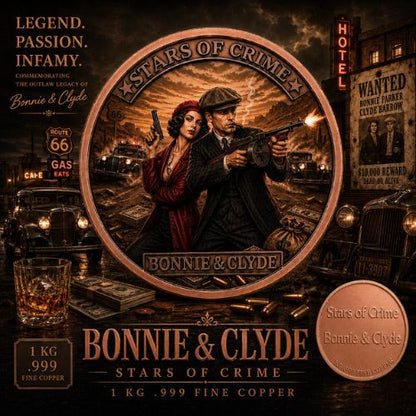 2026 Stars of Crime - Bonnie & Clyde 1 Kilo Copper Medal (06/12)
