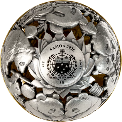 2026 Samoa Dragon & Panda Filigree Spherical 2 oz Silver Coin (06/08)