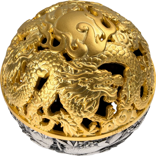 2026 Samoa Dragon & Panda Filigree Spherical 2 oz Silver Coin (06/08)