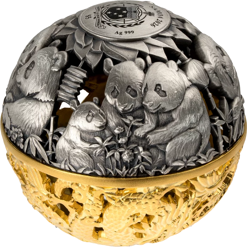 2026 Samoa Dragon & Panda Filigree Spherical 2 oz Silver Coin (06/08)