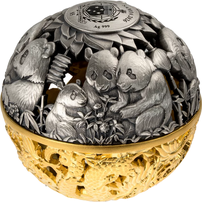 2026 Samoa Dragon & Panda Filigree Spherical 2 oz Silver Coin (06/08)