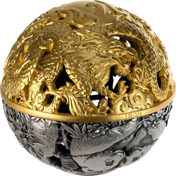 2026 Samoa Dragon & Panda Filigree Spherical 2 oz Silver Coin (06/08)