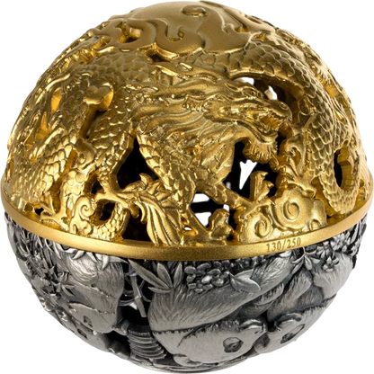 2026 Samoa Dragon & Panda Filigree Spherical 2 oz Silver Coin (06/08)