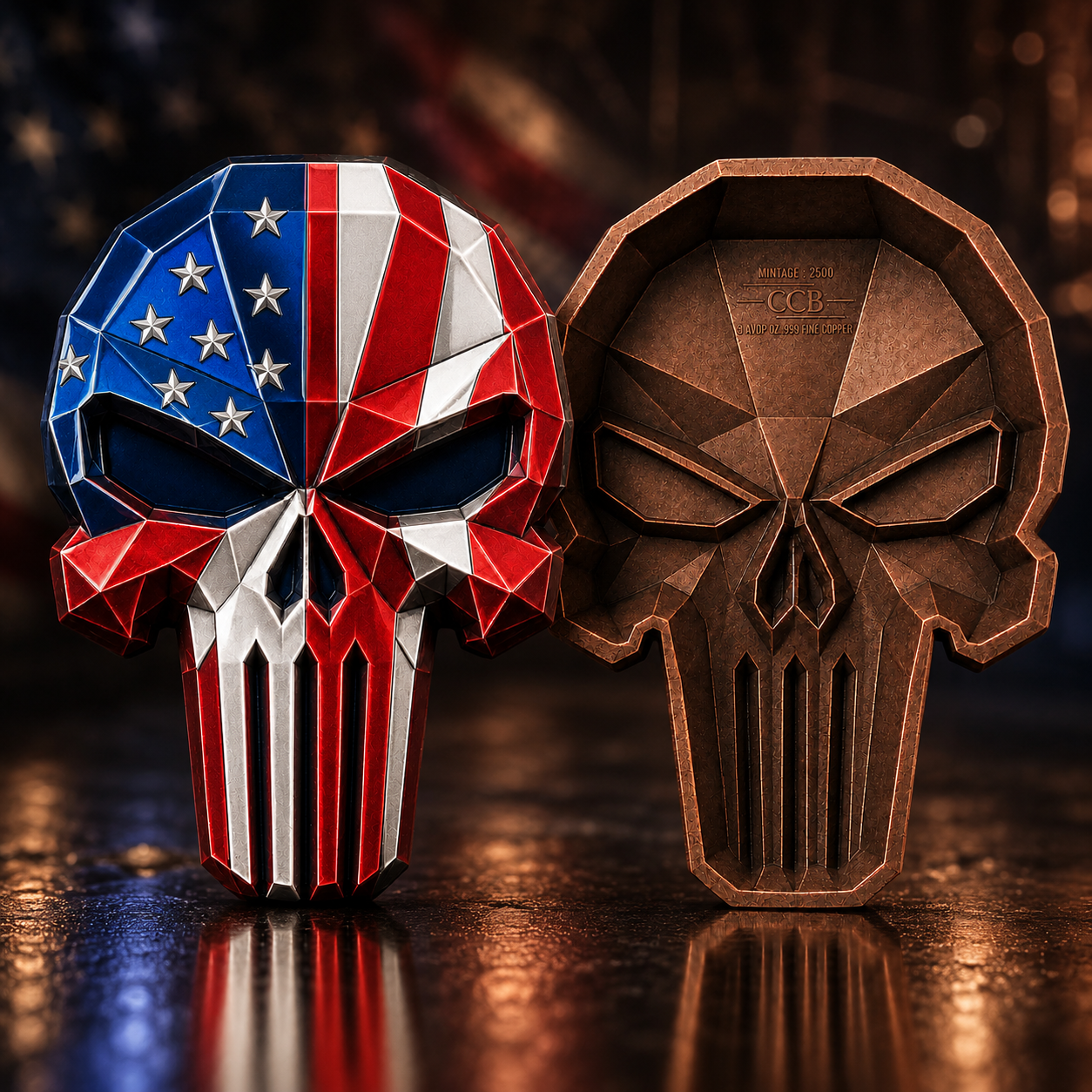 2026 American Warrior Colorized 3 oz Copper Punisher Style Collectible