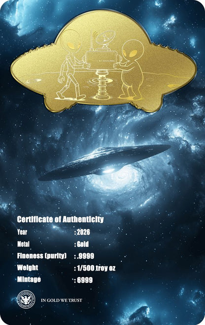 2026 UFO Shaped 1/500 oz Gold Medal in Card (06/08)