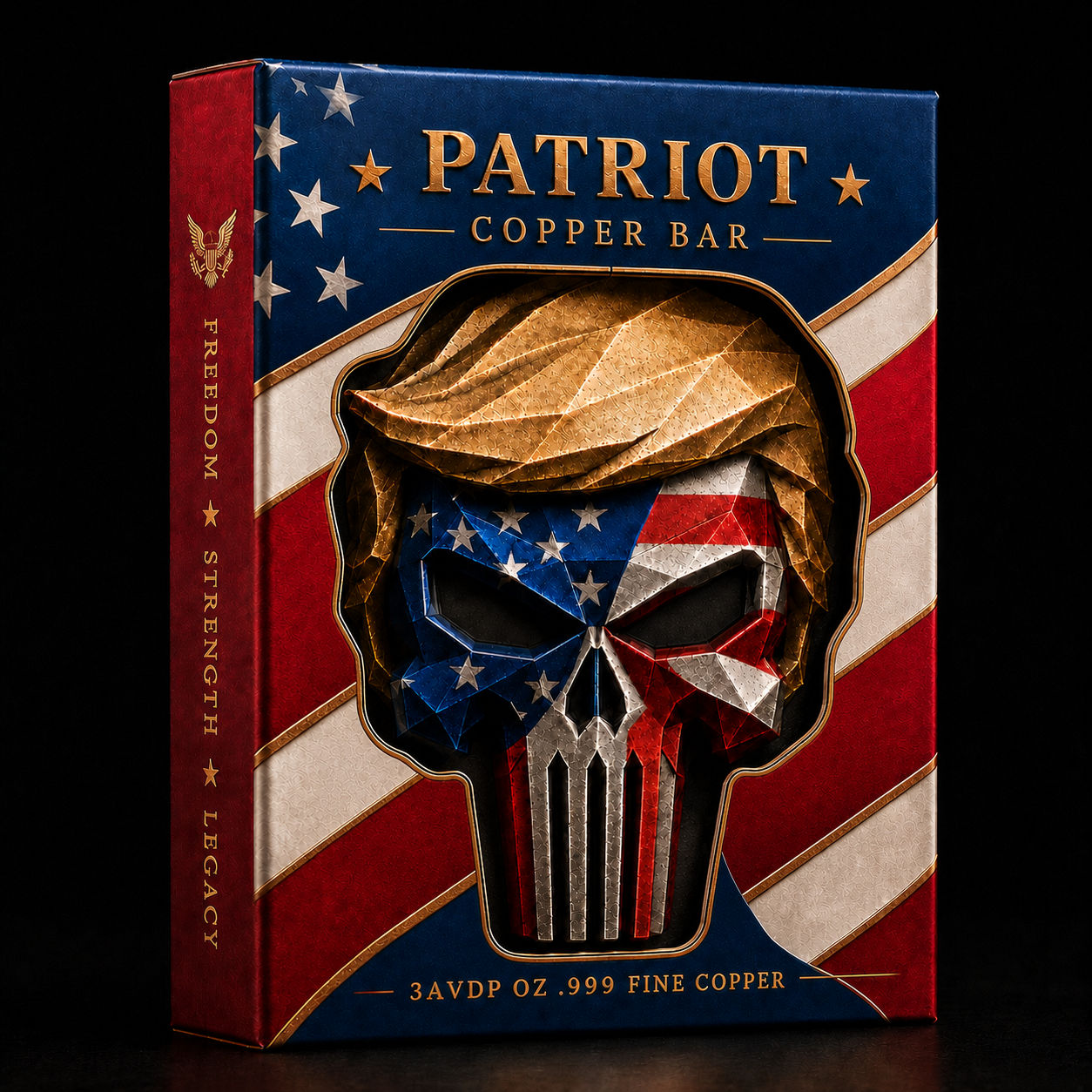 2026 Trump Patriot Skull Copper Bar – 3 AVDP oz .999 Fine Copper Collectible