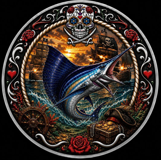 Estimate: 2026 Cayman Islands Mexican Pirate Life Marlin Colorized 1 oz Silver Coin (06/08)