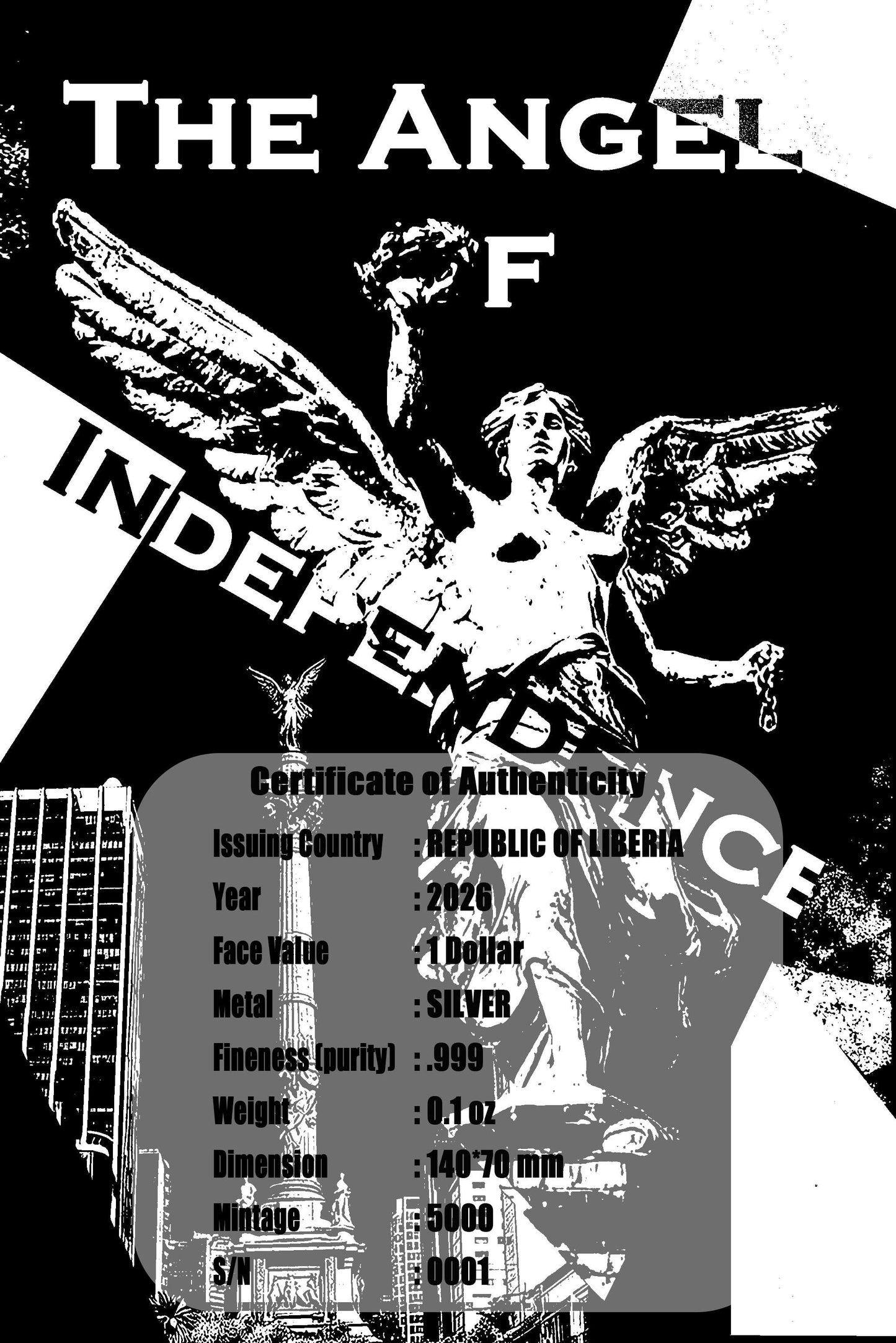 In Stock! 2026 Liberia The Angel of Independence 1/10 oz Silver Note
