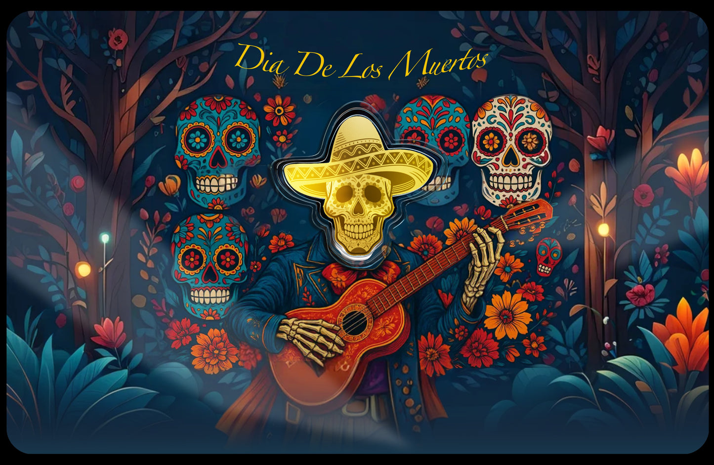 In Stock! 2026 Liberia Dia De Los Muertos Shaped 1/1000 oz Gold Coin in Card (08/20)