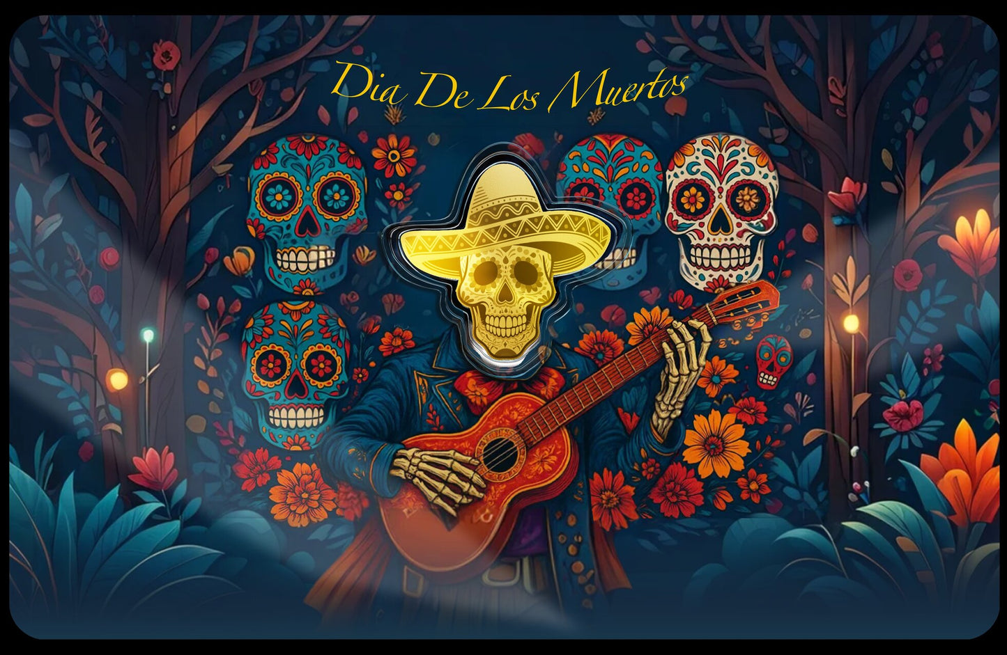 In Stock! 2026 Liberia Dia De Los Muertos Shaped 1/1000 oz Gold Coin in Card (08/20)