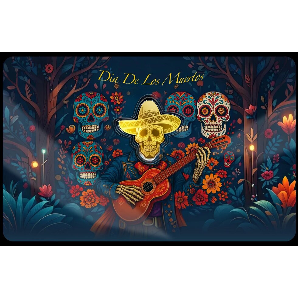 In Stock! 2026 Liberia Dia De Los Muertos Shaped 1/1000 oz Gold Coin in Card (08/20)